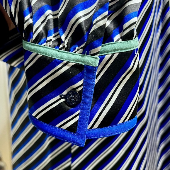 Tory Burch Silk Blue Striped Tie Neck long Sleeves Blouse Size 6 - Picture 8 of 16